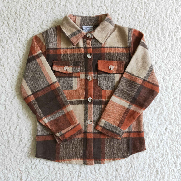 Orange Red Plaid Shirt Boys Long Sleeve Top
