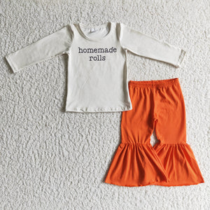 Homemade Rolls White Girls Long Sleeve+Trousers Sets