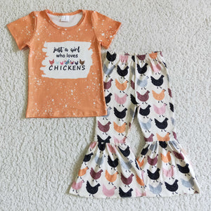 Chicken Yellow Girls Short Sleeve+Trousers Sets