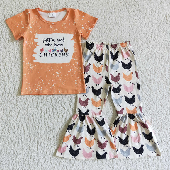 Chicken Yellow Girls Short Sleeve+Trousers Sets