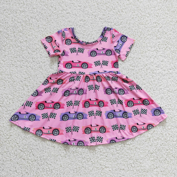 Promotional Race Car Hot Pink Girls Short Sleeve Dress