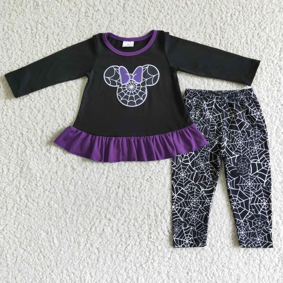 Promotional Cartoon Spiderwebs Black Legging Girls Halloween Outfits