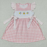 Birthday Balloon Pink Plaid Girls Flutter Sleeve Dress
