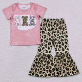 Bunny Leopard Print Pink Girls Easter Outfits
