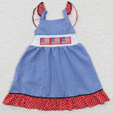 Promotional Flag Blue Plaid Polka Dots Red Ruffles Girls 4th of July Dress