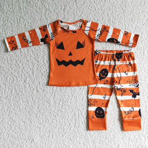 Girl Pumpkin Orange Striped Family Girls Halloween Pajamas
