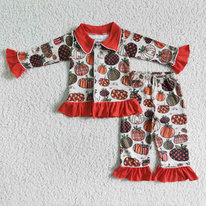 Pumpkins Collar Girls Long Sleeve Pajamas