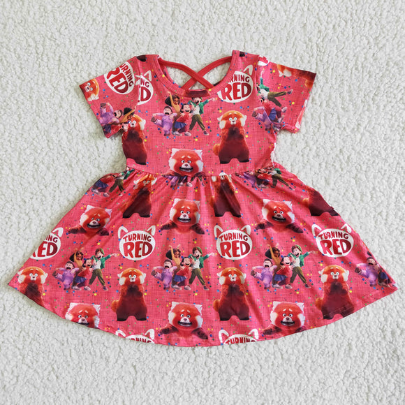 Cartoon Criss-Cross Red Girls Flutter Sleeve Dress