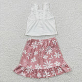 Promotional White Floral Pink Girls Skirt Sets