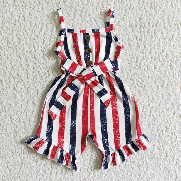 Promotional Red Blue White Stripes Girls Jumpsuit