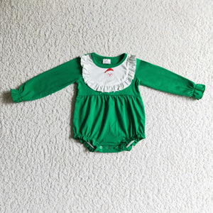 Santa White Green Ruffles Girls Christmas Romper