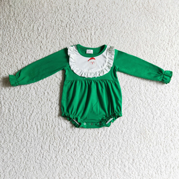 Santa White Green Ruffles Girls Christmas Romper