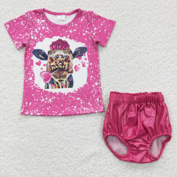 Cow Hot Pink Leather Bummies Sets