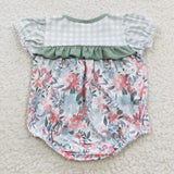 Plaid Floral Bluish White Girls Summer Romper