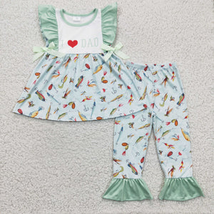 I Love Dad Fish Light Green Bows Girls Valentine Outfits