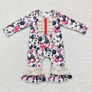 Cartoon Love Lace Pink Girls Valentine Romper
