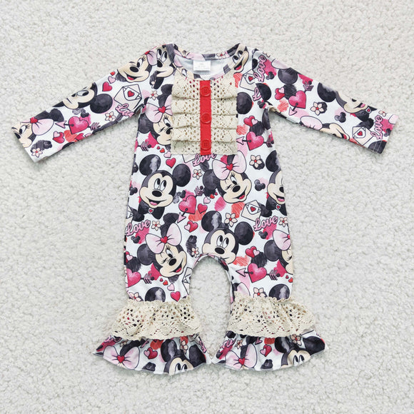 Cartoon Love Lace Pink Girls Valentine Romper