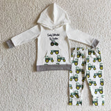 Tractor White Boys Fall Hoodie Sets