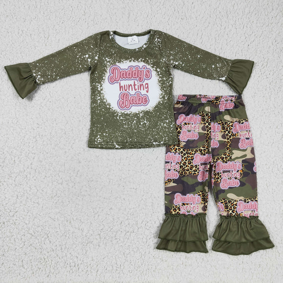 Daddy's Hunting Babe Letters Jungle Camo Girls Long Sleeve+Trousers Sets