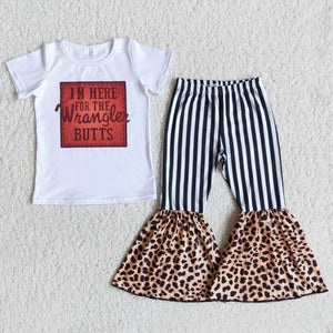 Promotional I'm here for the wrangler butts Girls Short Sleeve+Trousers Sets