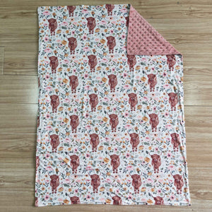 Cow Floral Pink Blankets