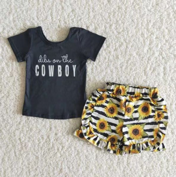 Promotional Cowboy Sunflower Black Girls Shorts Sets