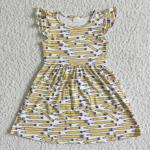 Yellow Pencils White Girls Back to School Dress