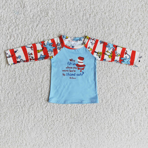 Cartoon Sky Blue Boys Long Sleeve Top