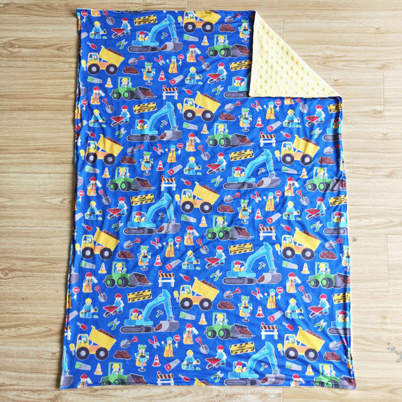 Cartoon Excavator Yellow Blue Blankets