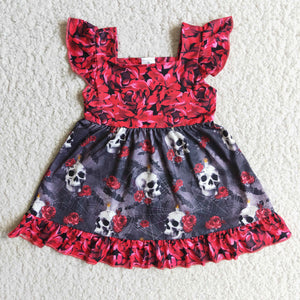 Promotional Skull Rose Red Girls Halloween Dress