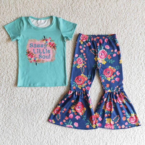 Promotional Sassy Little Soul Floral Girls Short Sleeve+Trousers Sets