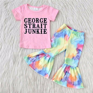 Promotional George Tie Dye Pink Girls Short Sleeve+Trousers Sets