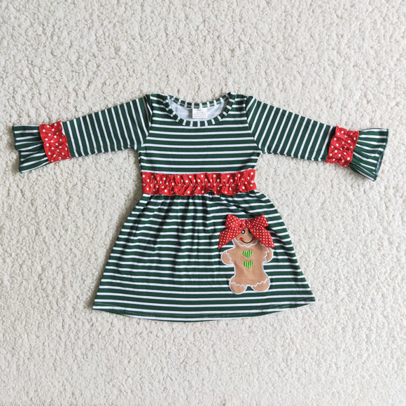 Promotional Gingerbread Green Stripe Girls Christmas Dress