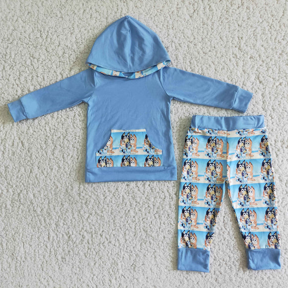 Cartoon Dogs Sky Blue Boys Fall Hoodie Sets