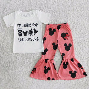 Promotional Cartoon Snacks Girls Short Sleeve+Trousers Sets