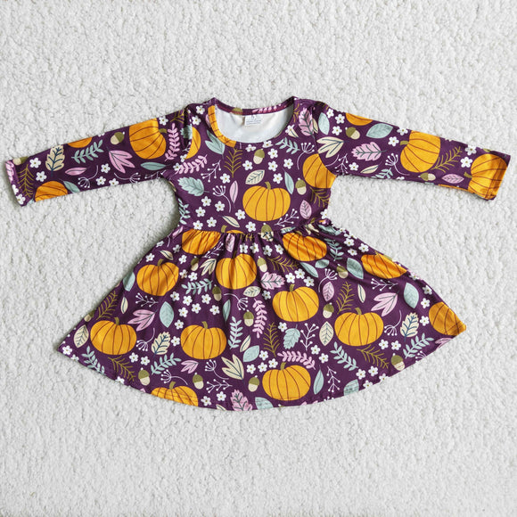 Promotional Pumpkin Purple Girls Long Sleeve Dress