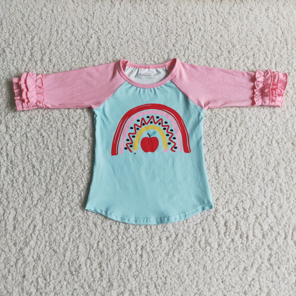 Rainbow Apple Pink Girls Back to School Top