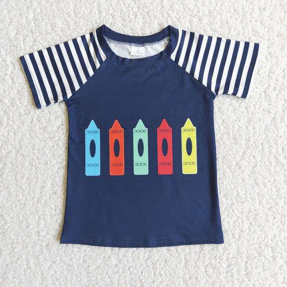 Pencils Navy Stripes Boys Back to School Top